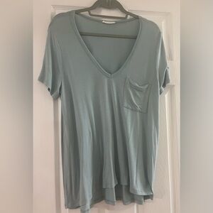 Lush Women's V-Neck Pocket Tee - Light Blue